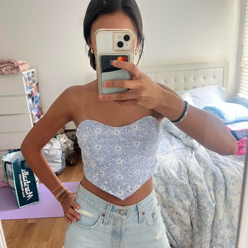 Zara Blue Asymmetrical Bustier Crop Top